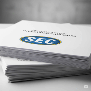Stack of papers with Official SEC Action