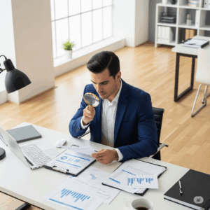 Man studying business analytics in preparation for SEC Exams